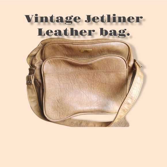 Jetliner Tan Leather bag with lots of pockets. Vintage. - Picture 1 of 6
